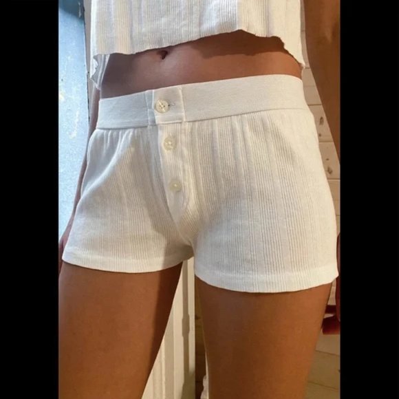 Brandy Melville Pants - Brandy Melville White Boy-Short Ribbed Shorts Underwear
